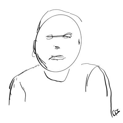 A very rough outline of a human figure.
